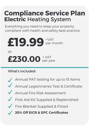 Compliance service plan. Electric heating system. £19.99 + VAT per month.